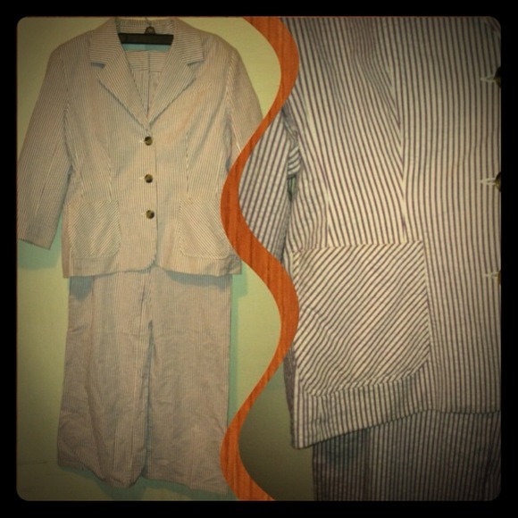 Purple pin striped suit