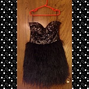 Black Sequin/Feather Bustier Dress from Bebe👗🎉