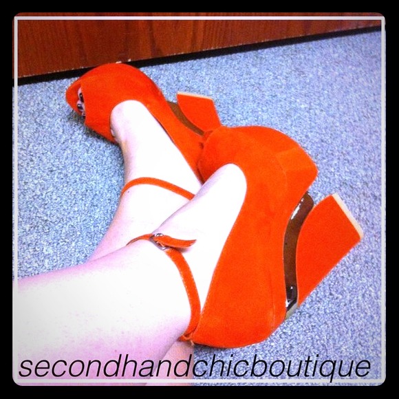 Orange peep toe heels