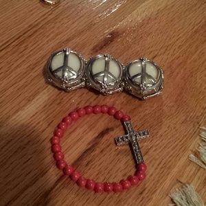 Peace sign around bracelet & cross bracelet