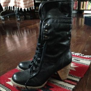 Faux-leather lace up boots