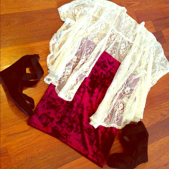 Sold! Burgundy high waist velvet skirt