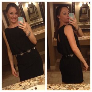 Frank Lyman black dress open back embellishment