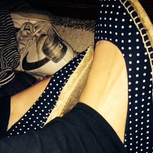 Navy and white polka dot flats