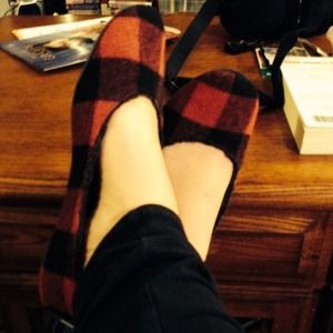 Fur-lined, red/black plaid, American eagle flats