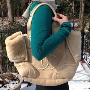 Chanel leather suede and fur beige handbag