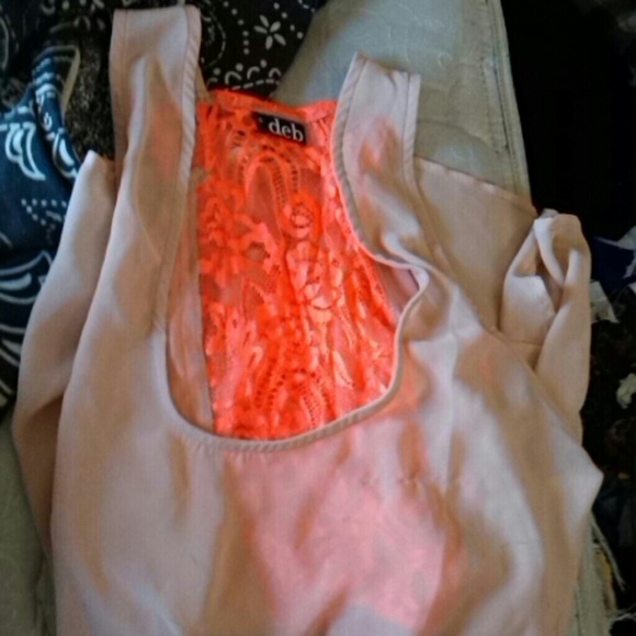 Nude with neon orange lace