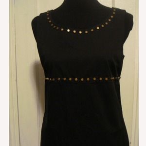 DKNY Black Sheath Dress With Gold Metal Design, 6