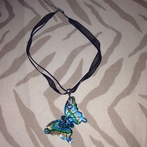 Glass pendant butterfly necklace