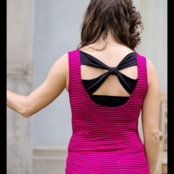 Brand New Fuschia/Black Tank w/ criss cross back - Picture 2 of 2