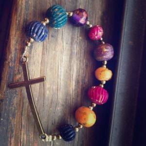 Bohemian bronze cross bracelet