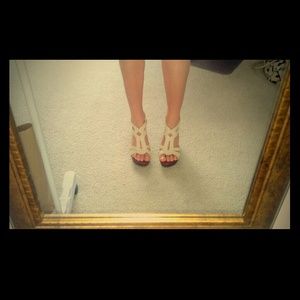 Qupid Cream Strap Wedges