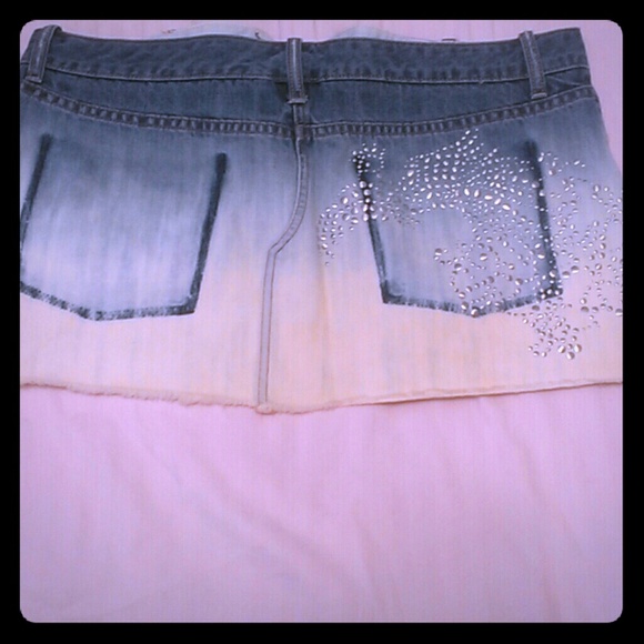 Distressed ombre mini skirt rhinestone detail