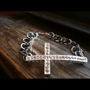Chain and crystal cross bracelet
