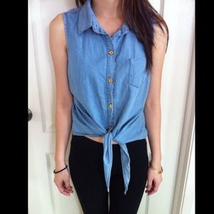 sleeveless denim button up