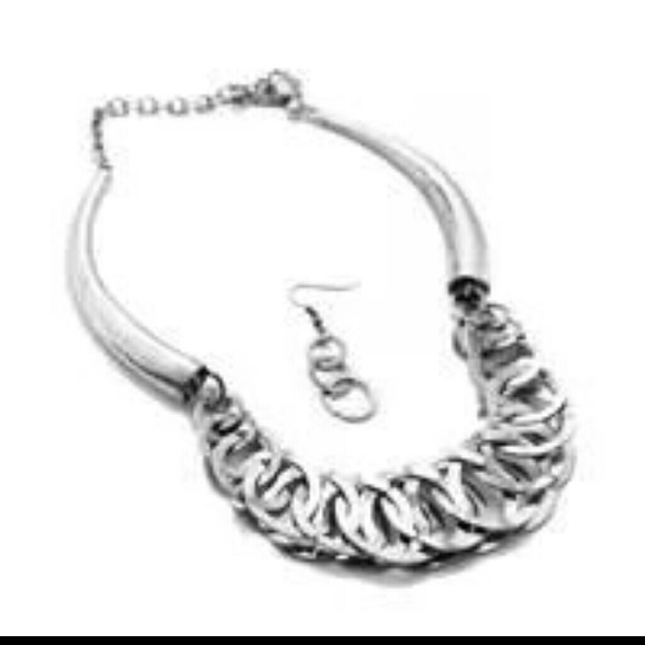 Steel link necklace and earring set