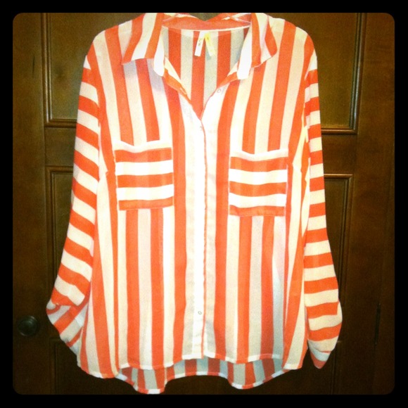 Peach & White Sheer Blouse