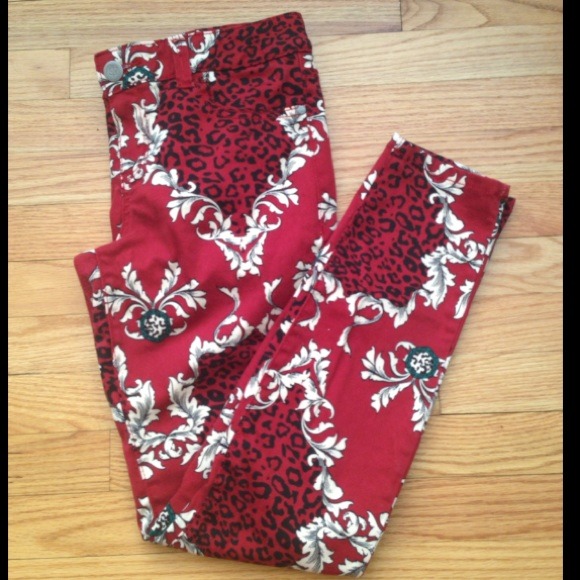 Red, leopard and Flower Jeggings