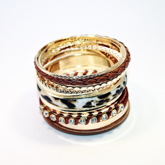 💥REDUCED Gold, Brown & leopard Bangle Bracelets