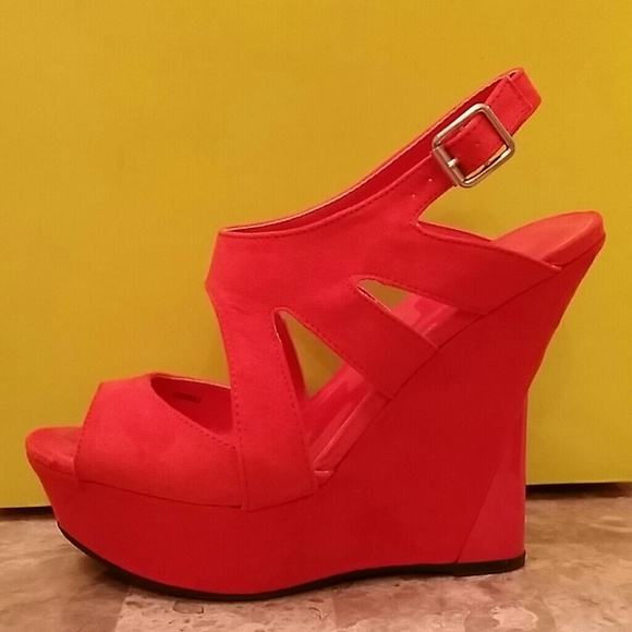 Charlotte Russe Shoes - Bright coral wedge sandal
