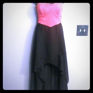 Hi lo red strapless side cutt dress