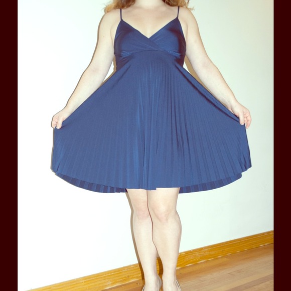 Blue pleated cocktail dress, size M