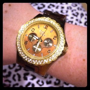 Brand new unworn tortoise shell watch wth diamonds