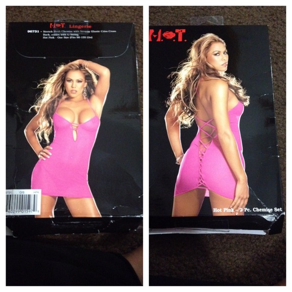 ****sold.  Stretch Mesh 2pc Chemise Set hot pink
