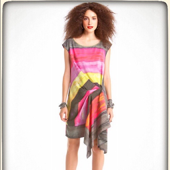 💃New Rachel Roy - Side gather Silk Stripe Dress