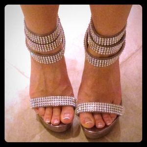 Sexy rhinestone ankle heels