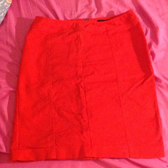 Red Knee length pencil skirt.