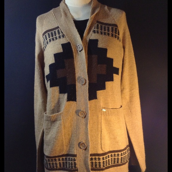 SOLD- Obey Shawl Howling Wolf Cardigan - Picture 1 of 4