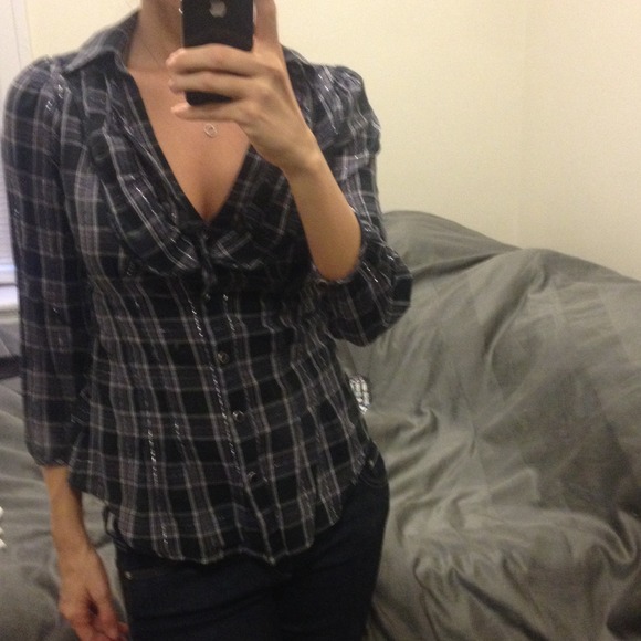 Express ruffle flannel shirt with silver detailing