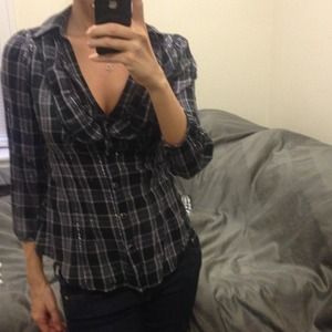 Express ruffle flannel shirt with silver detailing