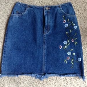 Embroidered Jean Skirt