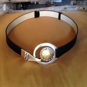 Chico's Leather Belt with silver & gold buckle