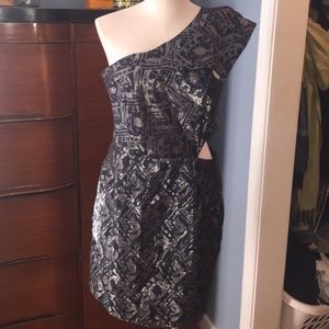 Blue/metallic cutout dress
