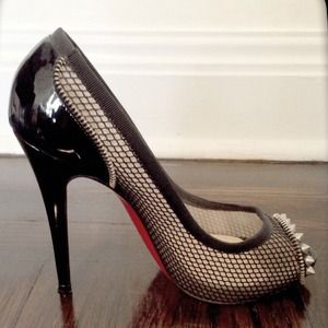 Christian Louboutin Peep Toe Black Mesh Pumps