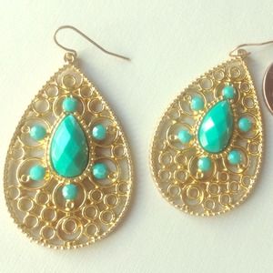 Cute Gold & Teal Green Boho Earrings
