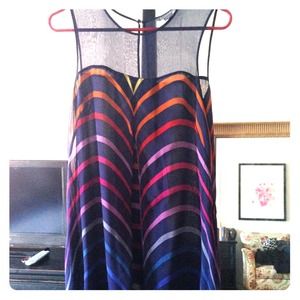 Blue bubble dress with rainbow stripes