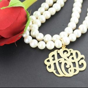 Pearl Necklace with Monogram Pendant