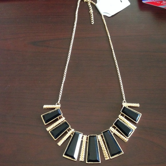 Geometric Statement Necklace-Black and Gold - Picture 2 of 3