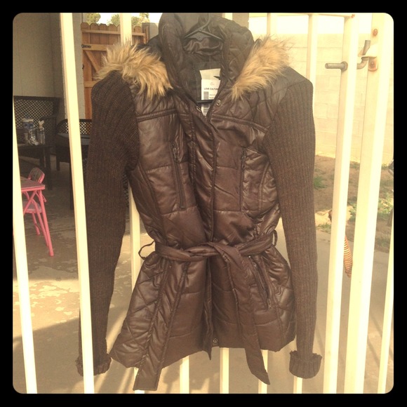 Brown jacket with fur hood