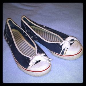 Red White blue slip on sneaker shoes