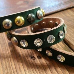 Faux leather green studded bracelet