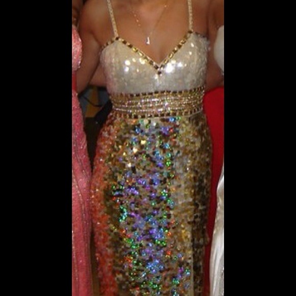 Gold and white sequin prom dress. Worn to prom