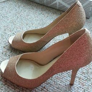 Glittery Gold Peep toe shoes