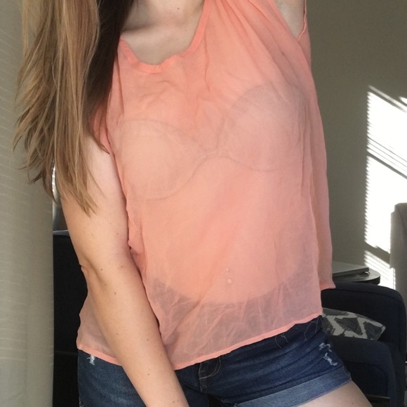 Foreign Exchange Salmon Sheer Lace Top NWOT - Picture 5 of 8