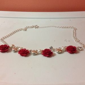 Burgundy rose necklace