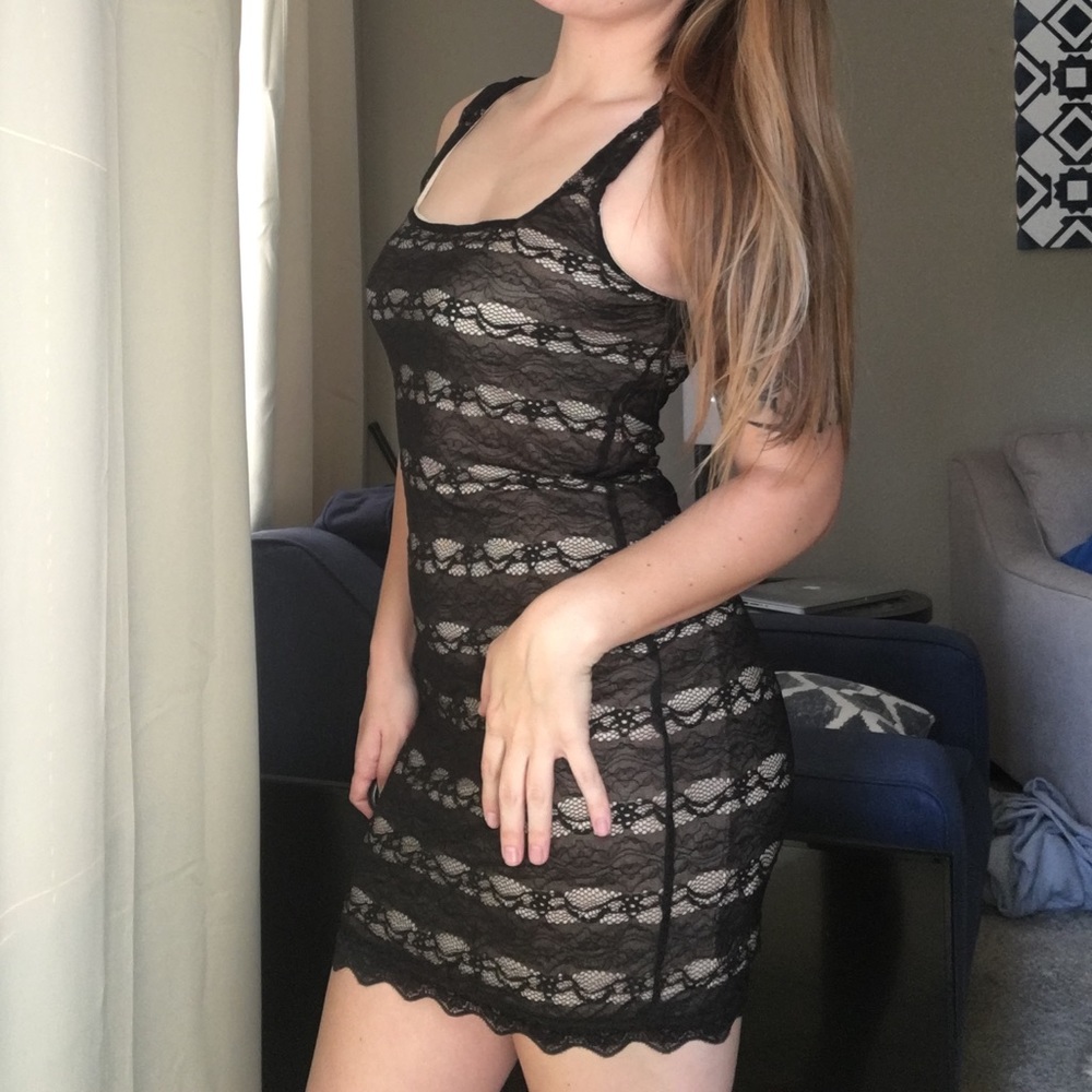 Black and Tan Fitted Lace Dress